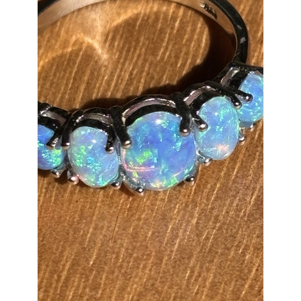 Blue Fire Opal And .925 Sterling Ring Size 7.75 - Picture 10 of 11